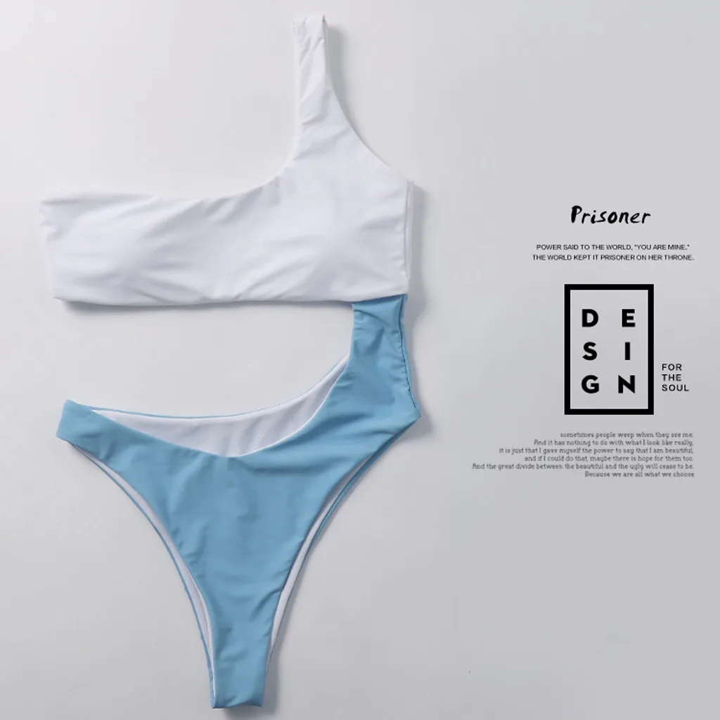 

SAGACE Bandage Bikini Swimwear Women Swimsuit Blue Bikini Set 2019 Bathing Suit White One Shoulder Femme Beachwear