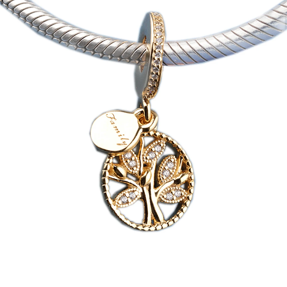 

QANDOCCI 2018 Mother's Day Gifts Family Heritage Dangle Charm Clear CZ Fits for Original Charms Bracelets 925 Silver Jewelry