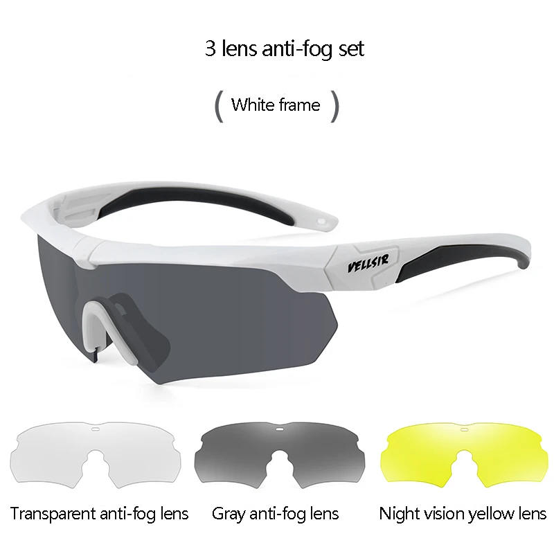 Высококачественные противотуманные линзы солнцезащитные очки TR90 военные очки 3 линзы противотуманные очки для верховой езды ветрозащитные очки - Цвет: Белый