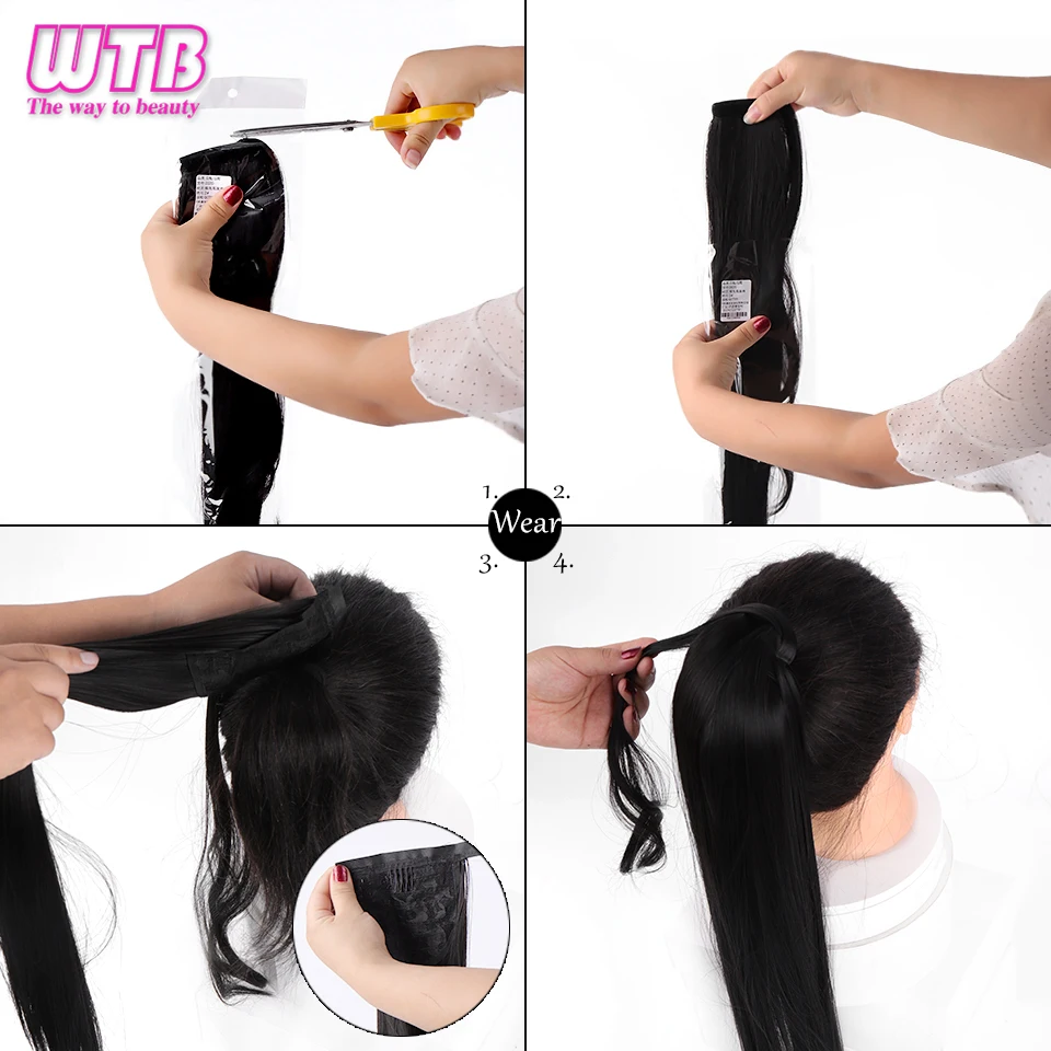 Reto em Torno do Grampo Rabo de Cavalo Extensões de Cabelo Feminino Sintético Polegada Longo Envoltório no Natural Preto Marrom Pônei Cauda Falso Cabelo Wtb 32 5 Cheap Rabos de cavalo sintético