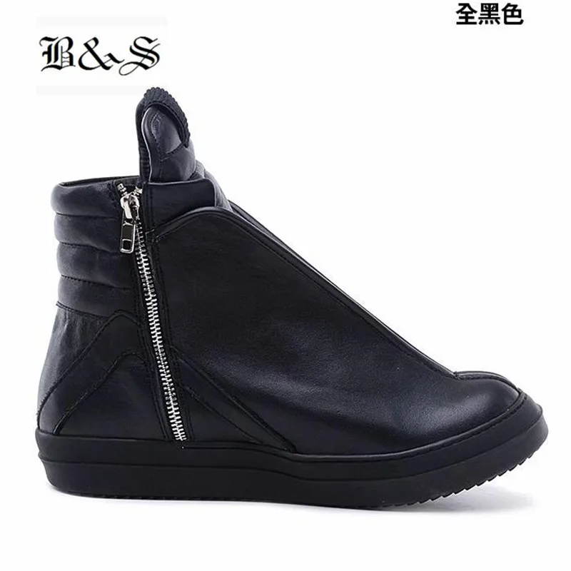 Black& Street Men Hip Hop Genuine Leather Ankle Boots Luxury Trainers Personalized Blast Fashion High Top Rock Boots Big Size