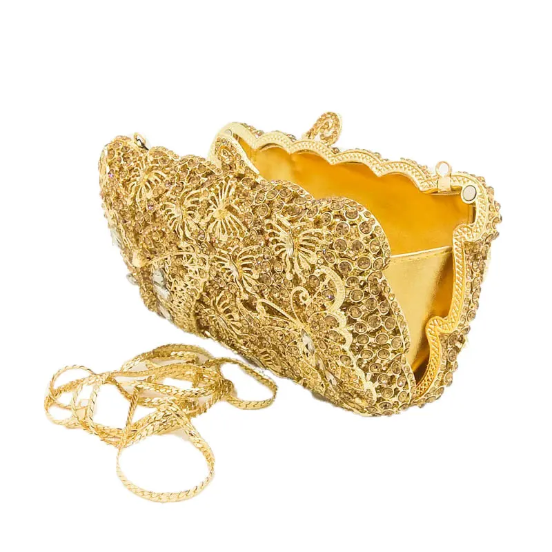 Boutique De FGG золото бриллиант бабочка Minaudiere Для женщин расшитая кристаллами Сумочка