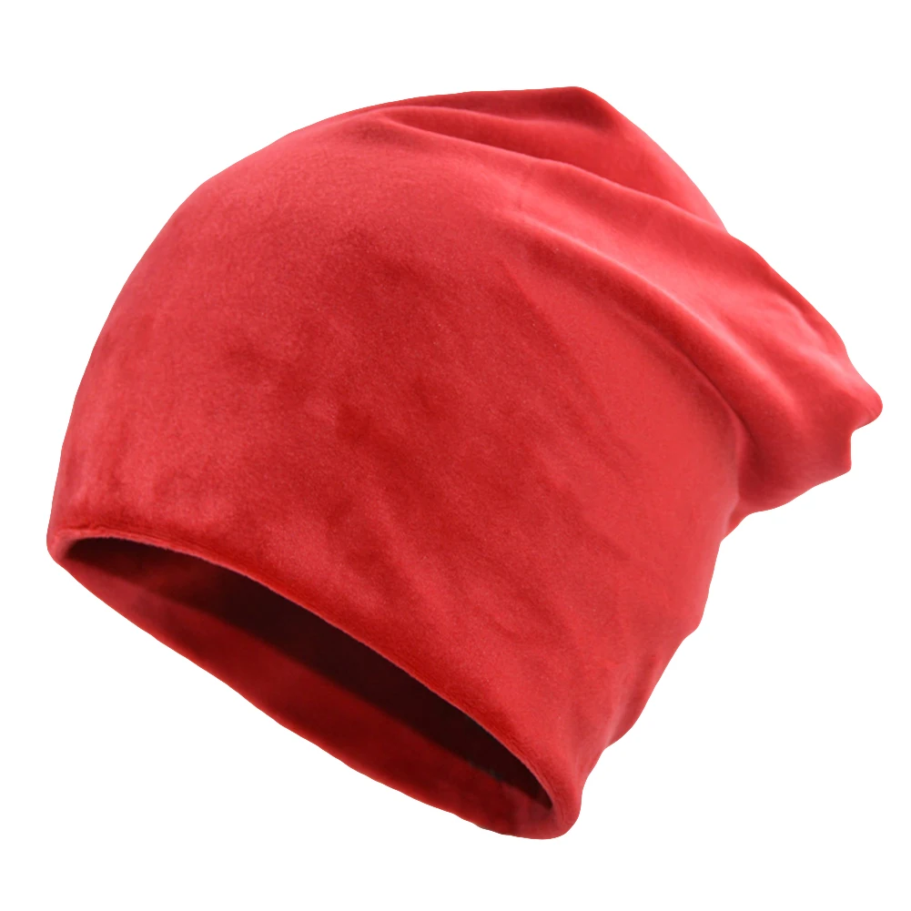 Новая мужская женская однотонная шляпа мешок шапка кепка Повседневная мягкая теплая бархатная осень зима - Цвет: Красный