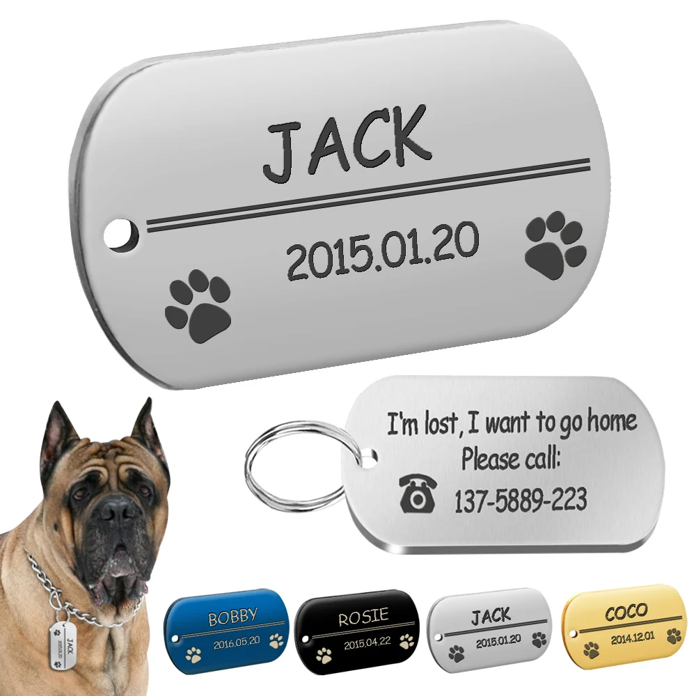 Metal Military Dog ID Tag Dog Accessories Customized Engraved Cat Puppy Name Tag Phone No for
