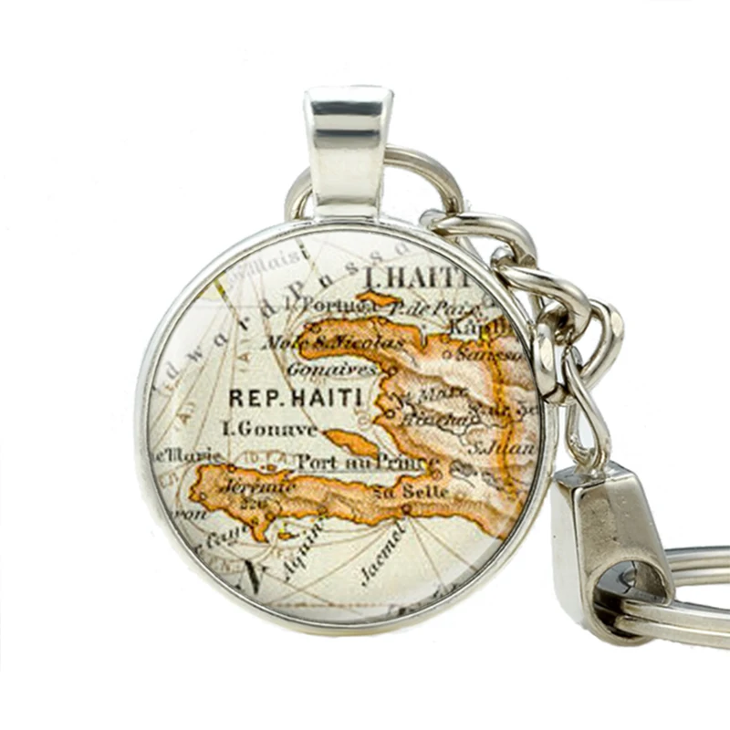 

Haiti Caribbean Country Map Keychains Beautiful Haiti Map Souvenir Key Holder Jewelry Gift For Men Women
