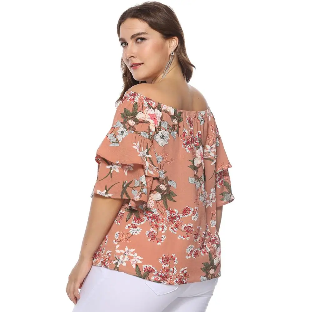 Summer shirt New plus size women's shirt petal sleeve printed chiffon shirt