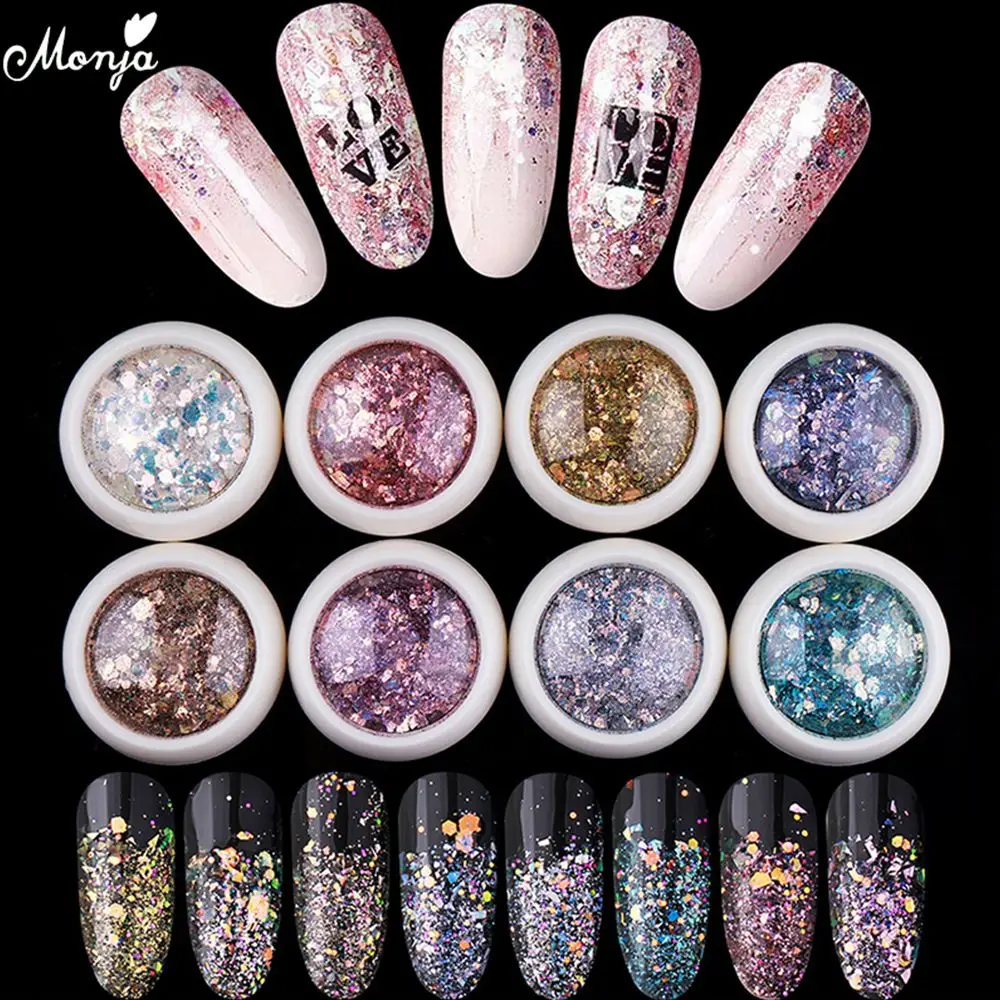 

1 Box Nail Mermaid Glitter Flakes Sparkly Sequins 3D Hexagon Colorful Mirror/Meramid/Sugar Round DIY Flake Nail Art Decorations