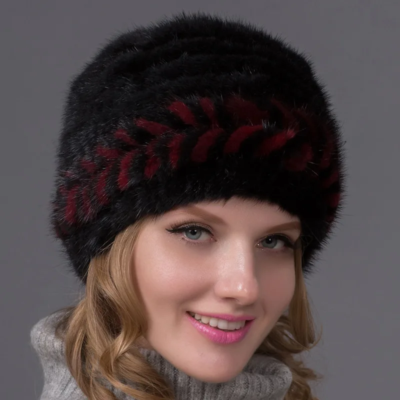 Женские шапки из натурального меха норки, женские зимние шапки, модные теплые шапки - Цвет: Многоцветный