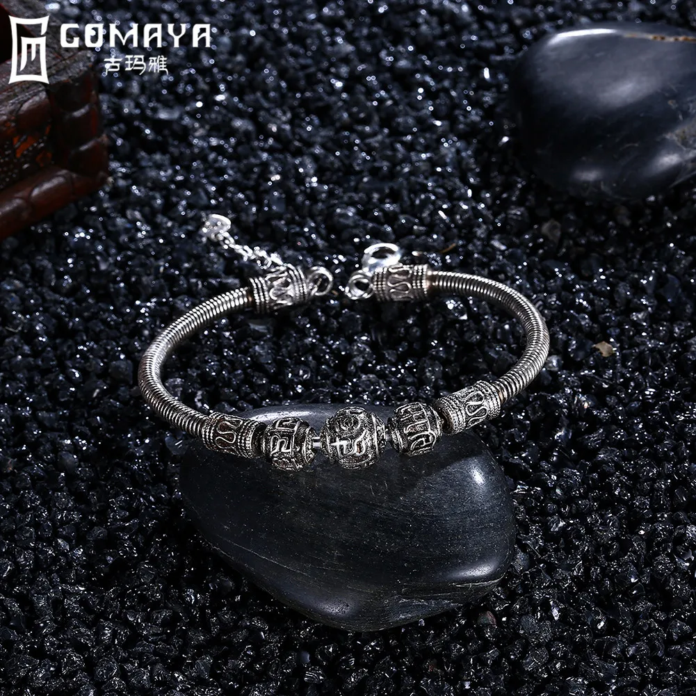 

GOMAYA Vintage Retro Genuine 925 Sterling Silver Bracelets Bangle Antique Fine Jewelry Gift for Women Charm Bracelet Punk Female