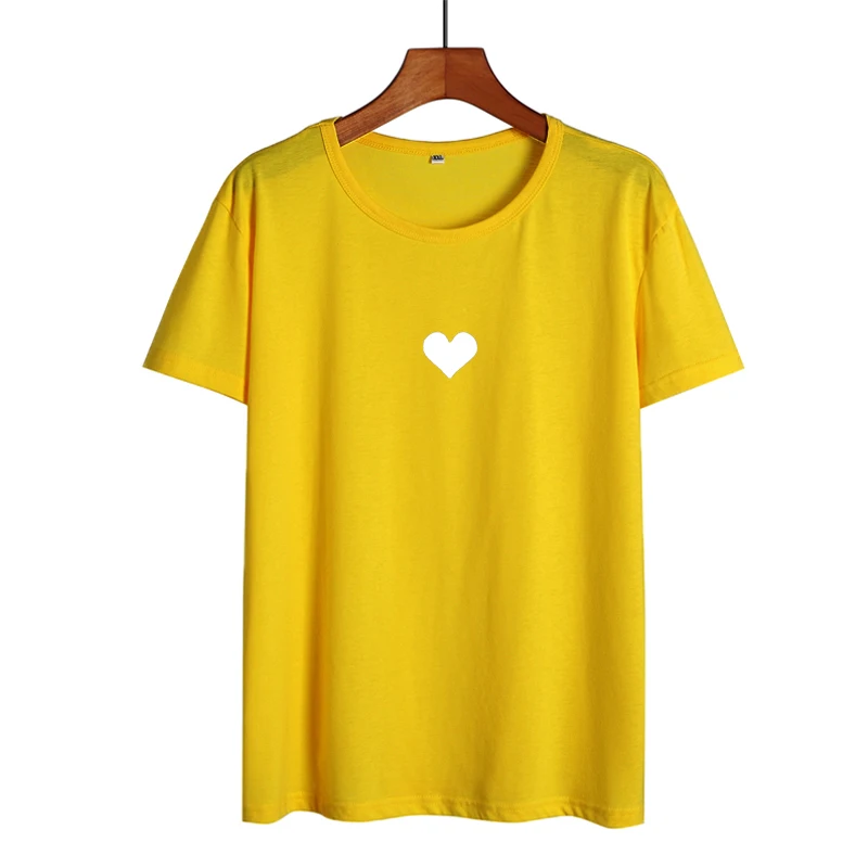Маленькая Футболка с сердцем, Женская милая Футболка Kpop Harajuku, хлопковые женские топы Tumblr, женская футболка, Camisetas Verano Mujer - Цвет: yellow-white