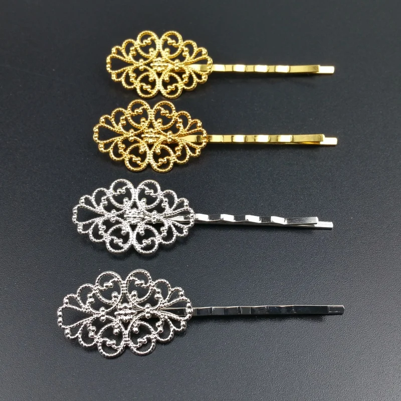 

10 pcs/lot 55mm Gold silver color copper Mesh Flowers hair sticks Hairwear for Jewelry DIY