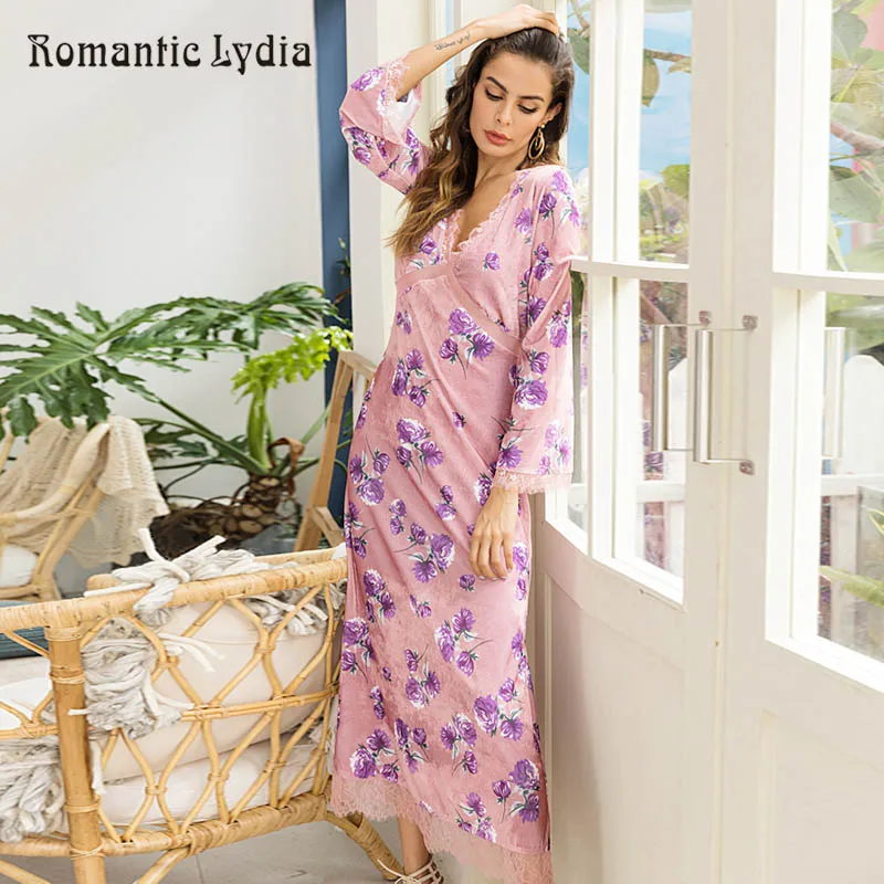 Automne V Cst55019 Chaud La cst55019 coffee Maxi Velours Élégant deep cst55019 pine ligne Robe Femmes Fleur Taille Floral Plus Cou A Luxueux Blue vdaq6wz