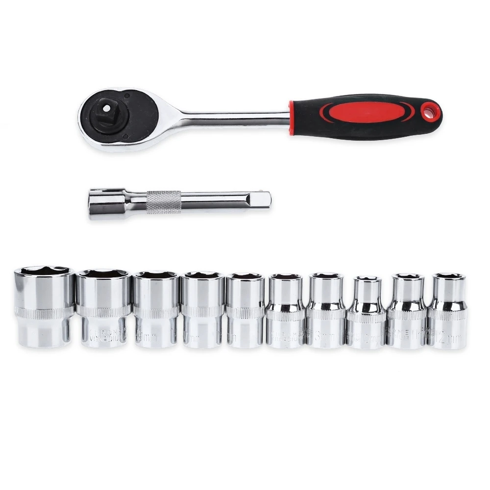 

12Pcs 1/4-Inch Socket Wrench Set CR-V Drive Ratchet Wrench Spanner for Bicycle Motorcycle Car Repairing Tool Set Common Sockets