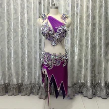 Производительность танец живота одежда ручной работы бюстгальтер топ+ короткая юбка 2шт костюм для танца живота фиолетовый комплект девушки бальные танцы костюмы