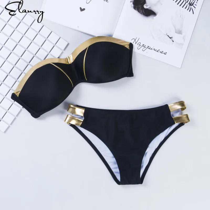2018 Bikinis Set Mujer Women Swimwear Push Up Black Bikinis Bronzing