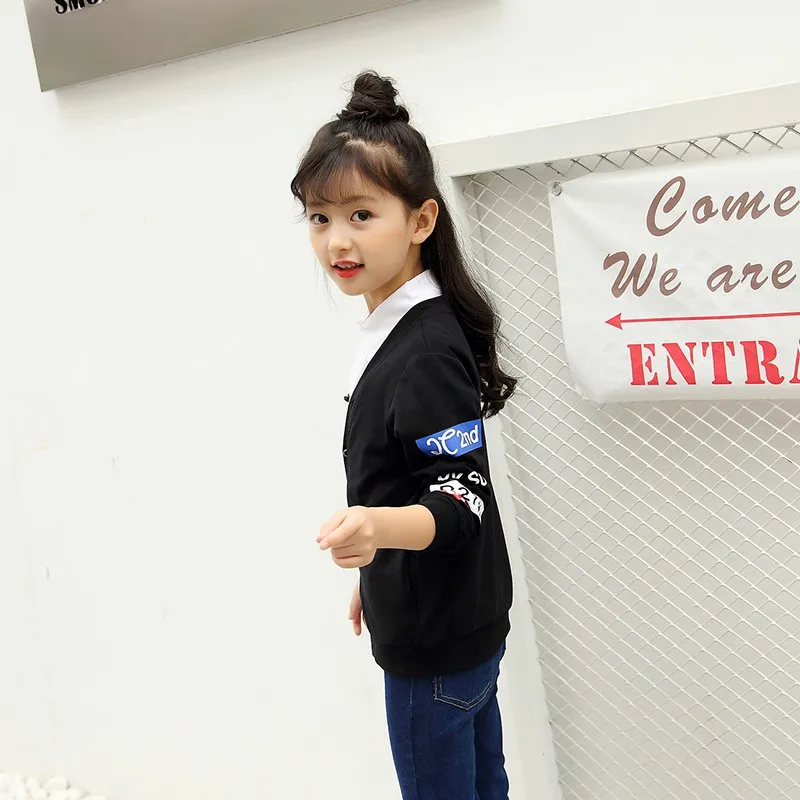 CROAL CHERIE  110-160cm Winter Autumn Sweater Jacket For Kids Girls Fashion Letter Girls Coats Boys Children Clothes Black White (6)