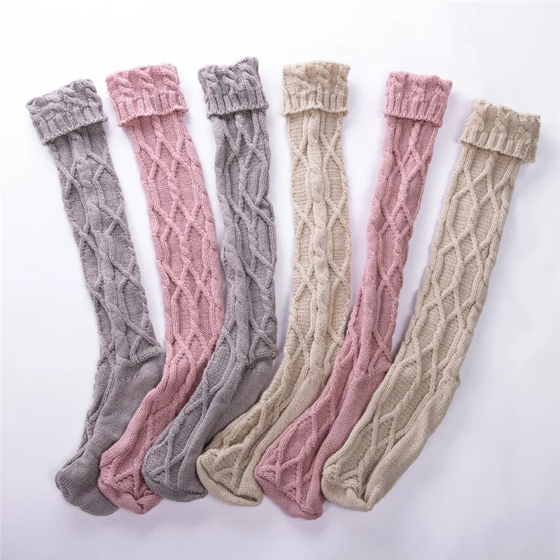 Woolen Ball Stockings 2018 Warm Autumn Knit Over Knee Socks Thigh High School girl Solid Color 1 Pair Hosiery N07#N (7)