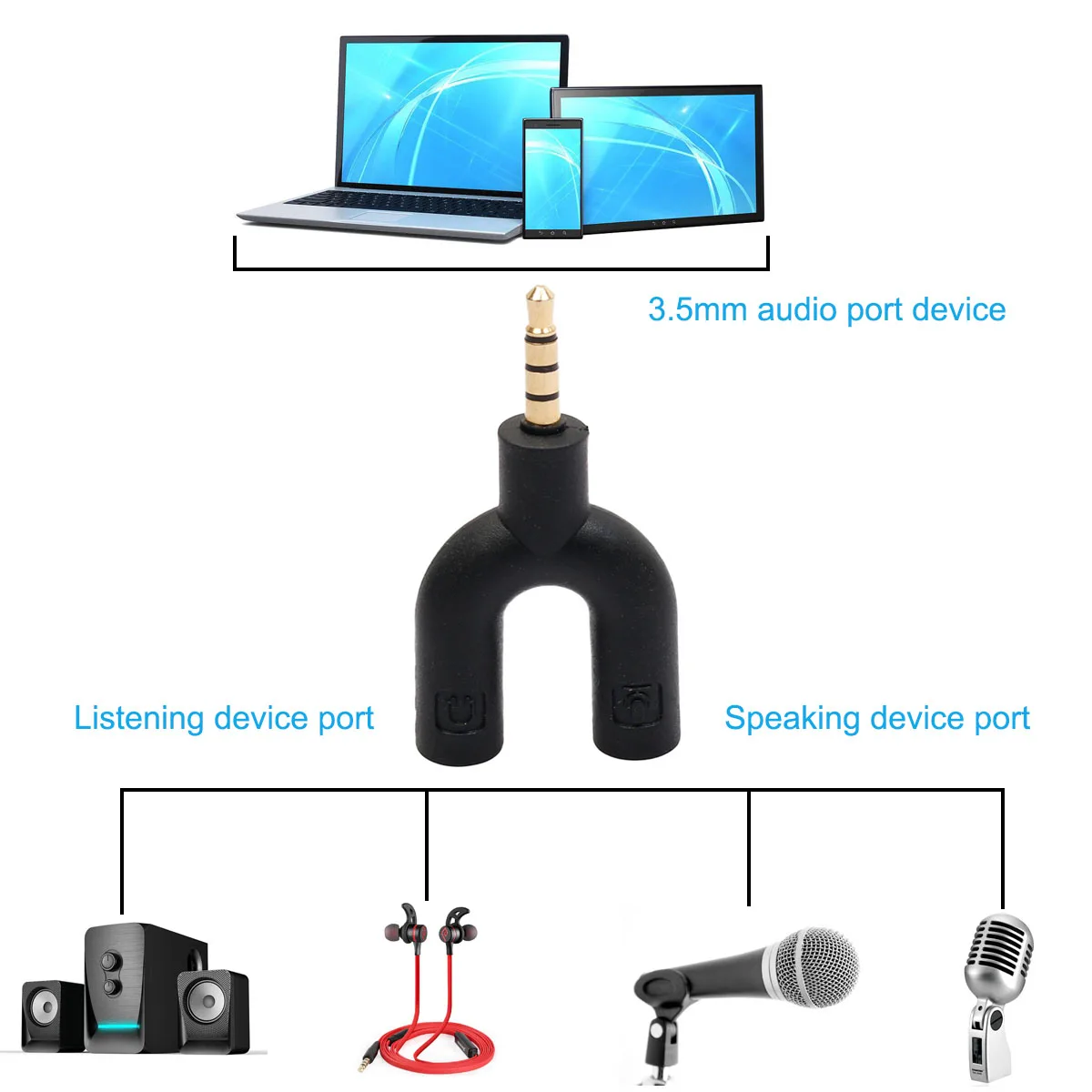 3.5mm U type Mic Audio Cable Splitter Adapter Converter( Random Color