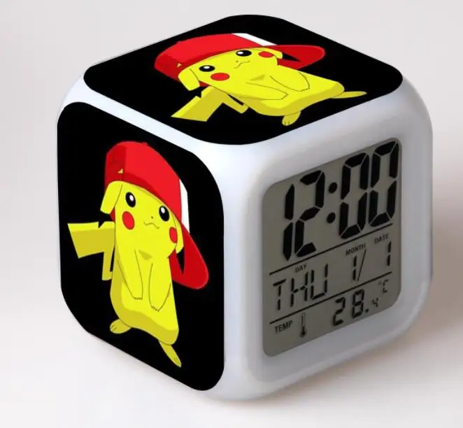 M. Сверкающий Покемон будильник светодиодный цифровой квадратный настольные часы дети мультфильм 7 цветов флэш-дисплей температуры спальня часы - Цвет: as picture