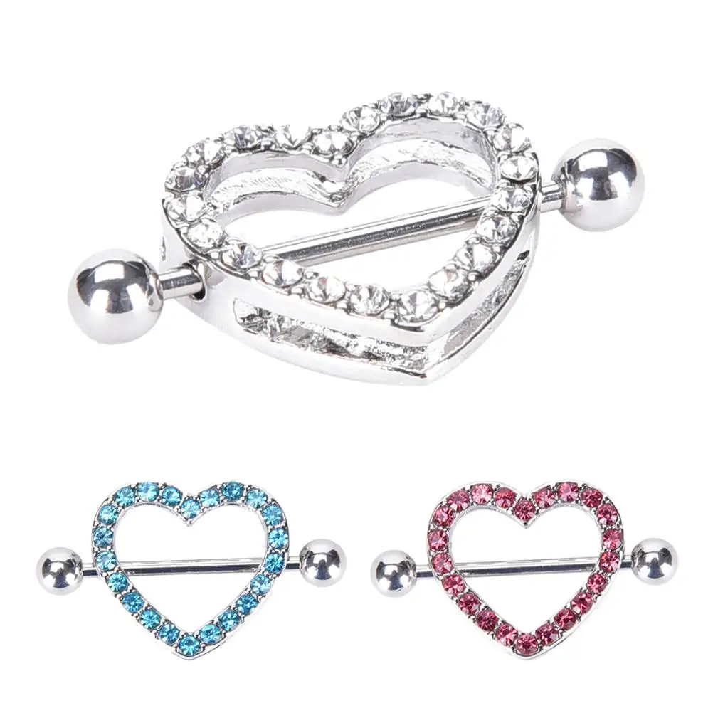 1Pc Sexy Crystal Gifts Love Hearts Nipple Bar Rings Heart Rings Nipple Ring Barbell Body Piercing Jewelry Women Blue Pink White