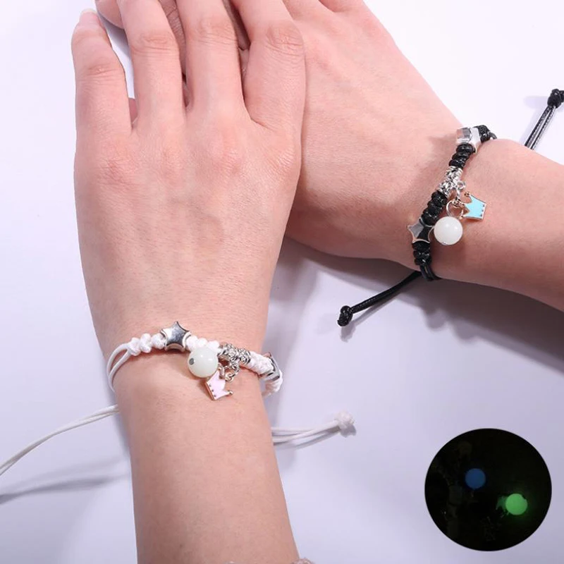 Korean Fluorescent Stone Luminous Couple Bracelets Men and Women Girlfriends Luminous Beads Bracelets Gift