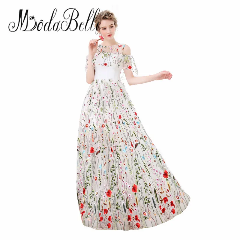 white and floral prom dress