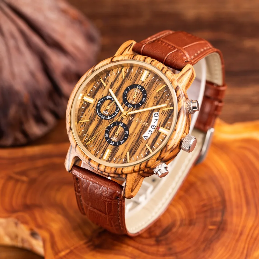 

GIMSR Business Wood Watch Men Quartz Watch Handmade Wooden Watches Analog Male Clock Fashion Causal Date Luminous Hour Clock