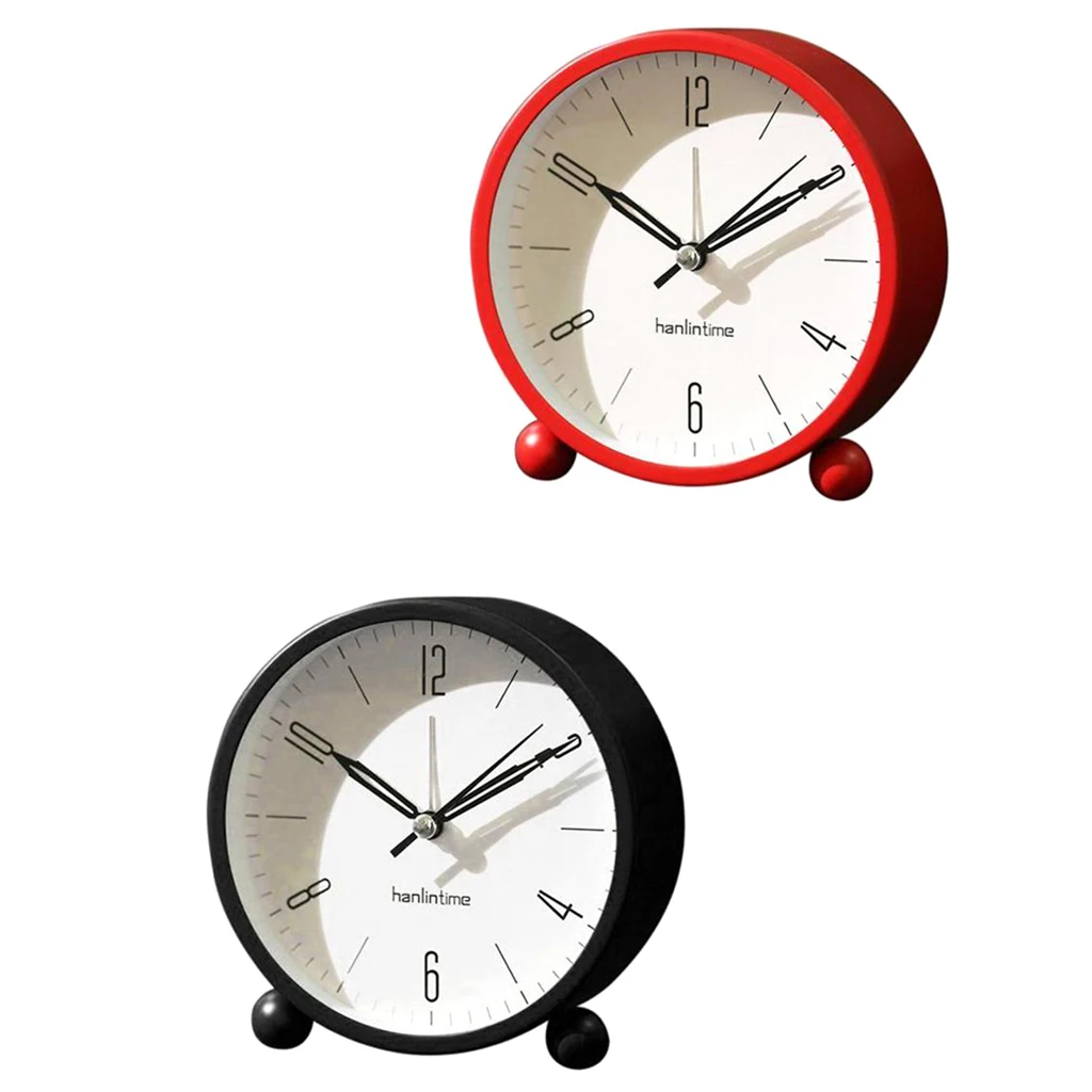 2pcs 4'' Round Silent No Ticking Desk Bedside Travel Alarm Clock with Backlight and Loud Alarm Analog Clock for Bedrooms