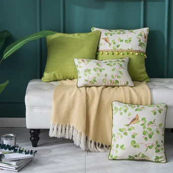 

45x45/60x60cm green/dark red/yellow floral cushion cover pillowcase beads fringe sofa plant printed waist pillow cover tassel