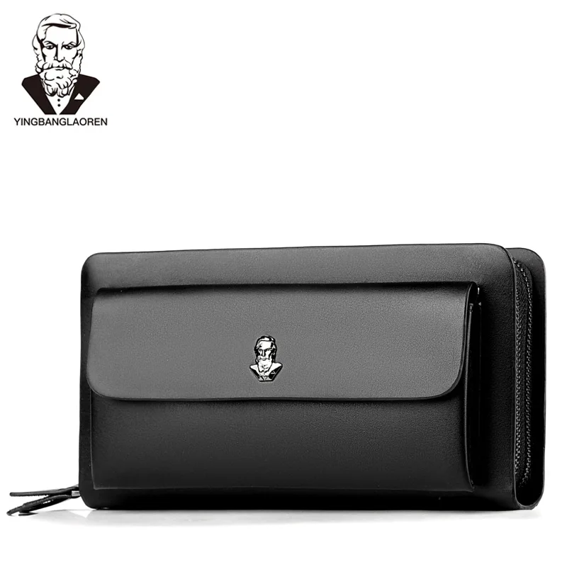 

Men's double zippers clutch PU leather business purse male big capacity handbag soft long wallet