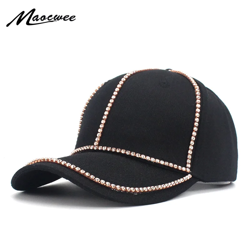 

Golden Fashion Women'S Rhinestone Hats Luxury Female Baseball Cap Bling Diamond Cap Swag Casquette Girl Snap Back Gorras Bones