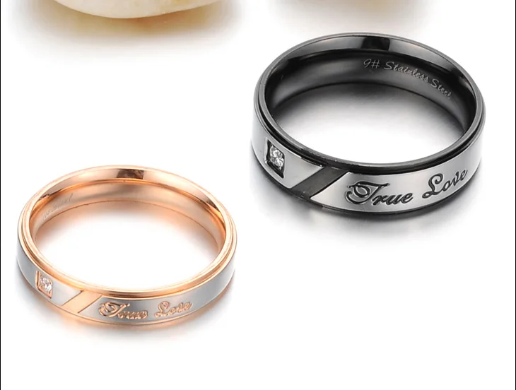 ERLUER Women Men Austrian Crystal Jewelry silver Rose Gold color Engagement Wedding Couple Rings Pair Valentine's Day Loves Gift