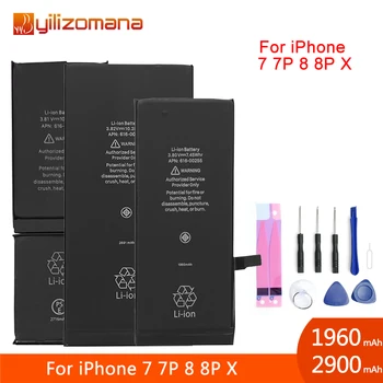 

YILIZOMANA Original Phone Battery For Apple iPhone 7 7 Plus 8 8 Plus X Replacement Batteries 1960mAh 2900mAh Free Tools