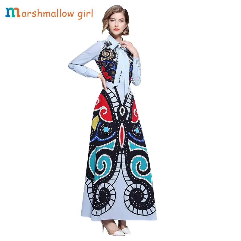 

original design women printing spring dress elegant loose style long party dress for female women vestidos maxi dress