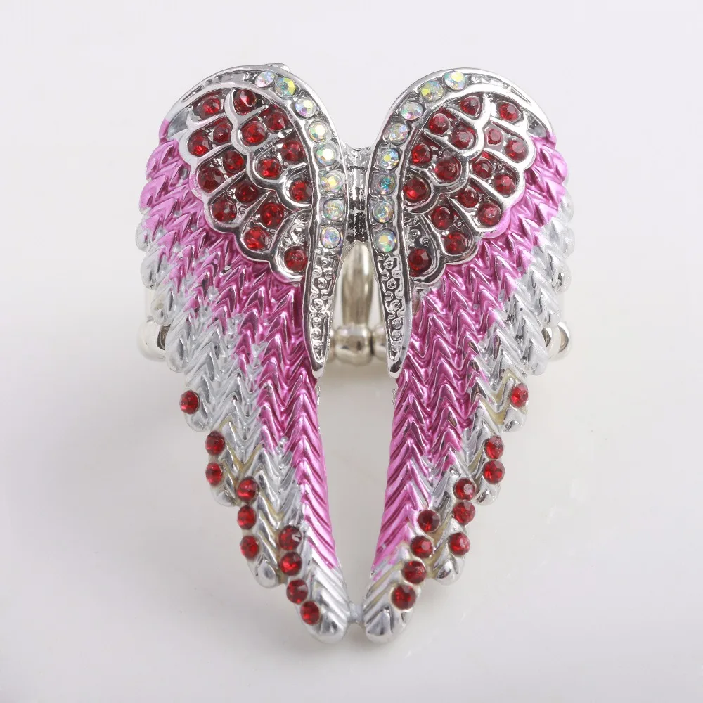 

Drop shipping Fashion Angel Wings Elastic can be adjusted Ring Punk Biker colored crystal Enamel Jewelry