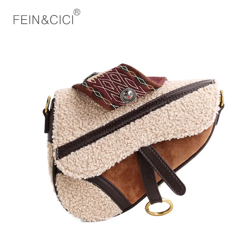 

Saddle bag women luxury brand fault fur leather shoulder bag large strap you Cowgirl warm crossbody bag 2018 fall winter new
