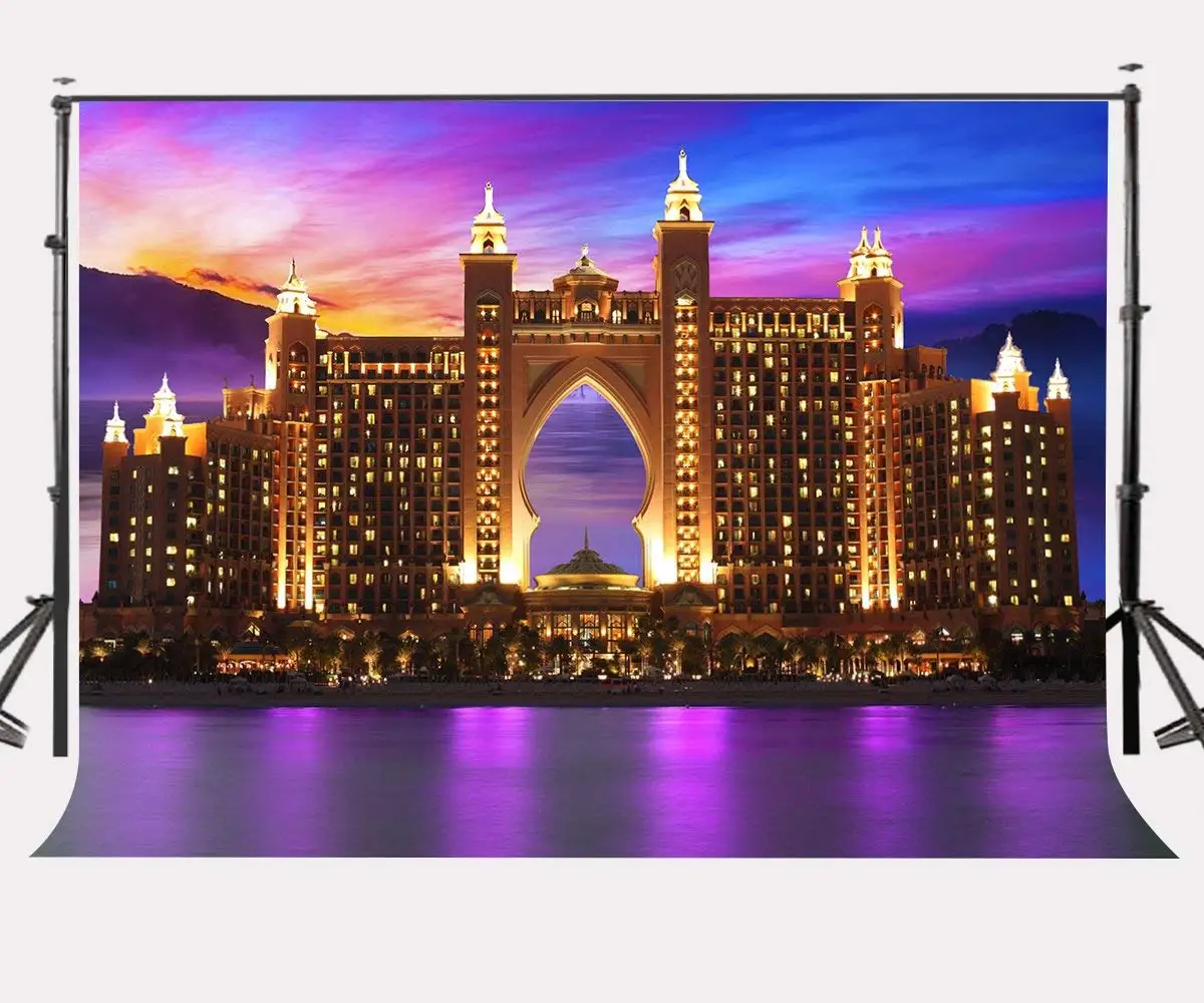 

150x220cm Golden Dubai Hotel Backdrop Ultra Violet Dusk View Photography Background Color of the Year 2018