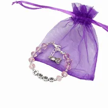 New Girls Kid pink Crystal Bracelets Any Name Birthday Charm Personalised Gift with bag