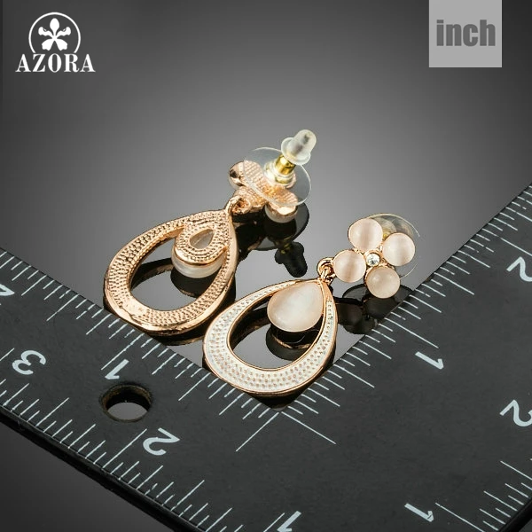 AZORA Elegant Rose Gold Color Opal Flower with Droplets Loop Earrings for Woman TE0185