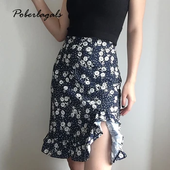 

High waist floral print ruffles skirt Summer Autumn 2019 women's European ruffled bag hip skirt sexy beach bottom skirts