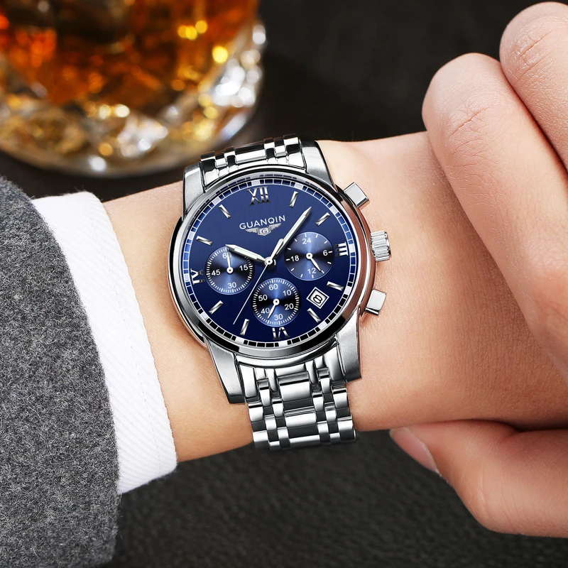Relogio masculino GUANQIN мужские часы Лидирующий бренд Роскошные Модные Бизнес Кварцевые часы мужские спортивные полностью стальные водонепроницаемые наручные часы