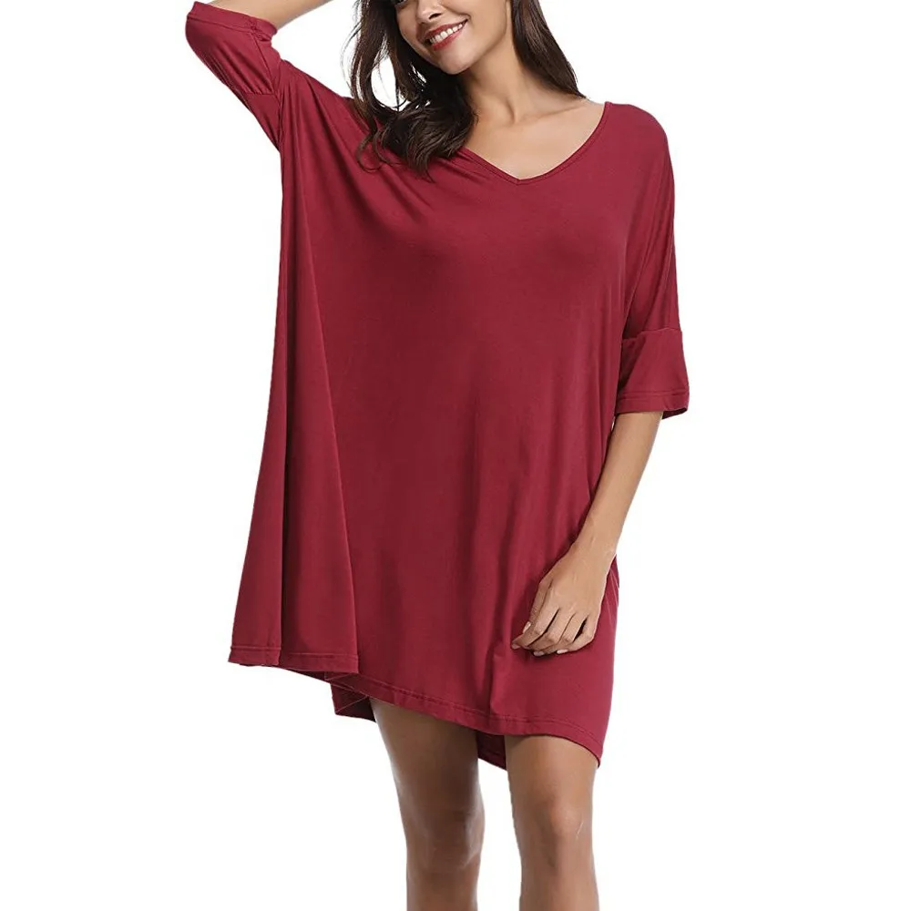 MUQGEW пижамы для женщин с v-образным вырезом короткий рукав футболка платье свободная ночная рубашка женская ночная рубашка платье Женское ночное белье# g2