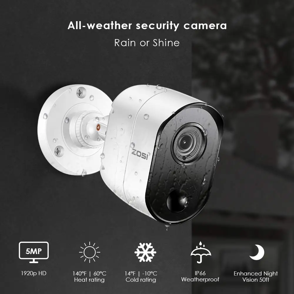  ZOSI 5.0MP H.265 Sistema de Vigilancia del hogar 8 canales CCTV DVR con HDD y (4) x 5MP PIR Outdoor