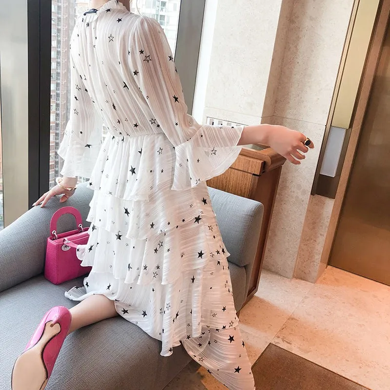 Женское шифоновое платье макси Вечерние воланом V образным вырезом и высокой