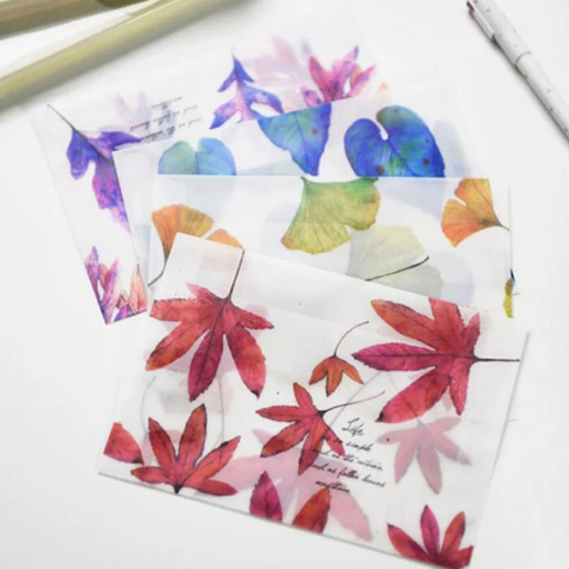 

Creative 32 pcs/lot Romanic Maple Leaves Parchment Paper Envelope Semitransparent Letter Notes File Storage Paper Gift New Bag
