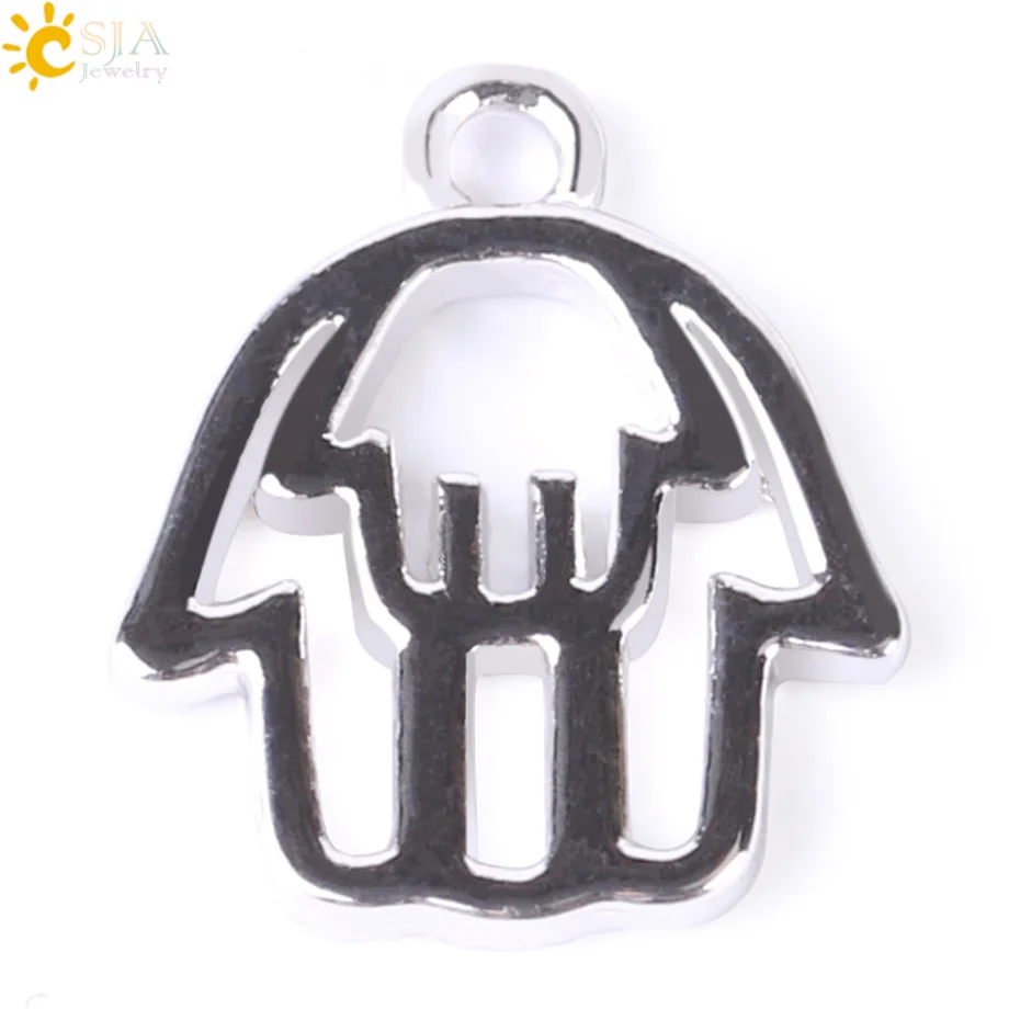 CSJA Jewish Fatima Hamsa Hand Charms for Bracelet Necklace Making Amulet Metal Jewelry Accessories Rose Gold Silver Color S157 | Украшения