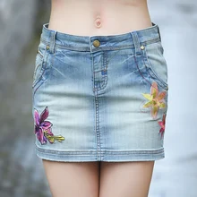 KYQIAO женская джинсовая юбка женская летняя Испания Стиль хиппи этнический дизайн вышивка синяя джинсовая юбка