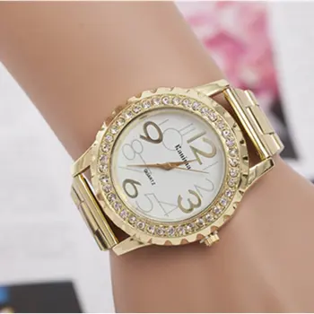 

Relogio Feminino 2017 New Luxury Gold Watches Women Big Digital Crystal Quartz Watch Women Fashion Steel Casual Wristwatches