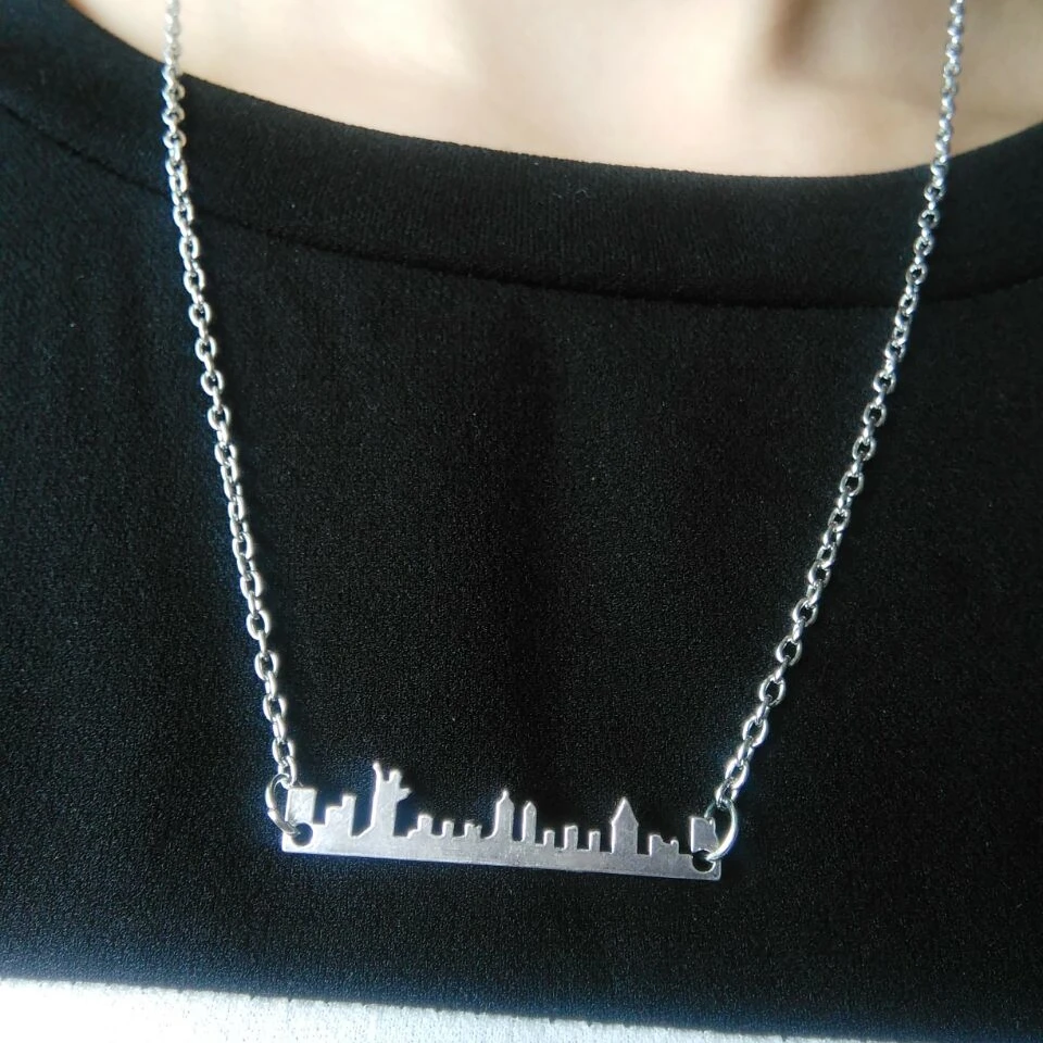 

my shape Vintage New York Skyline Necklace Stainless Steel Jewelry City State Cityscape NYC Pendant Layering Necklaces Women