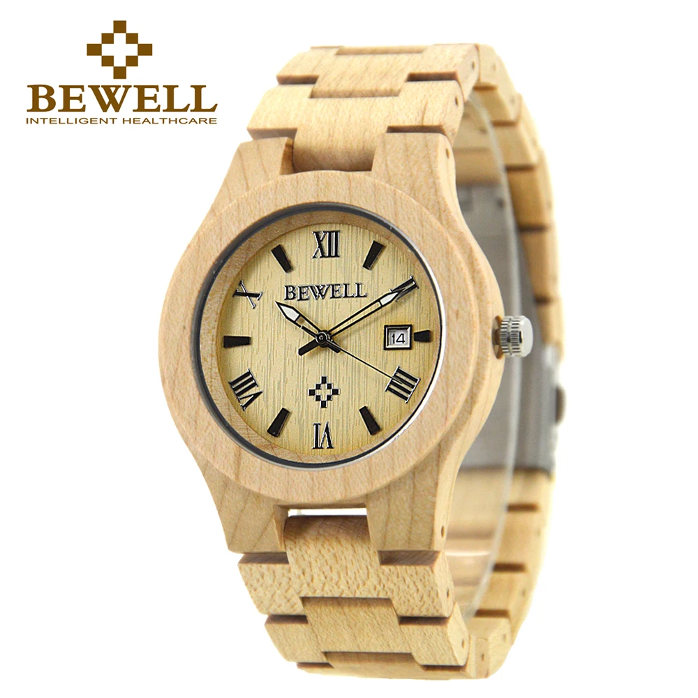 Beste BEWELL mannen Horloge Natuurlijke Hout Horloge Top Merk Houten Horloge Japanse Quartz Horloge mannen Luxe Mode Beste Cadeau doos 127A